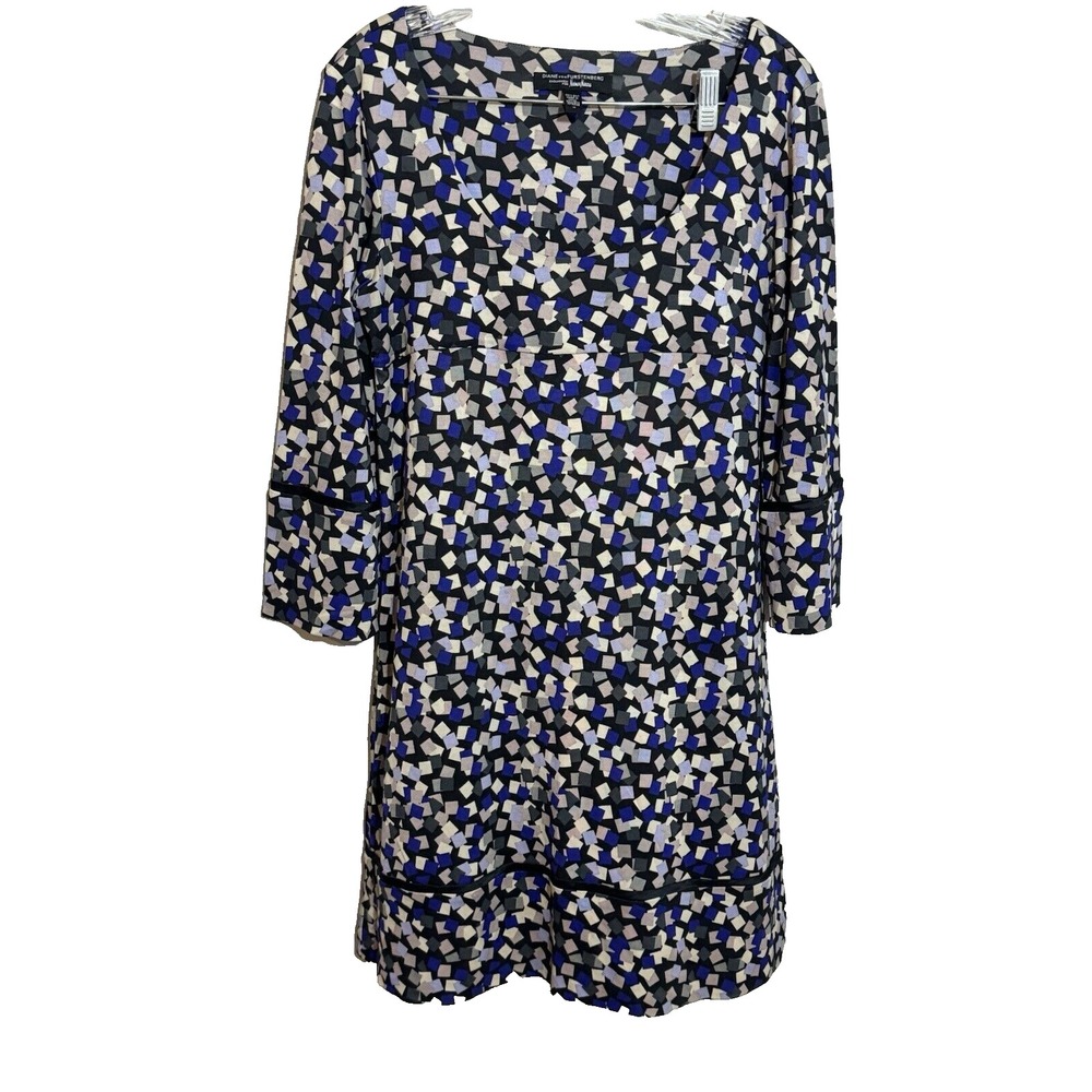 Diane von Furstenberg for Neiman Marcus 100% Silk Dress Size 10 Geometric Blue
